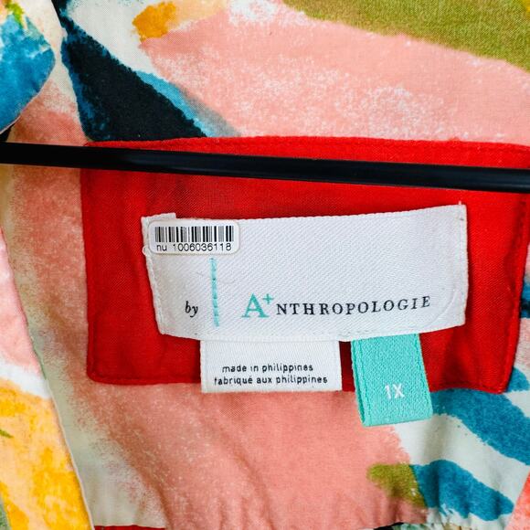 By Anthropologie Rilke Poplin Shirt Dress 3/4 Balloon Sleeve Belted Size 1X - Picture 4 of 10